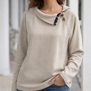 J. Crew Cream Cowl Neck Sweater with Button Accents size XL